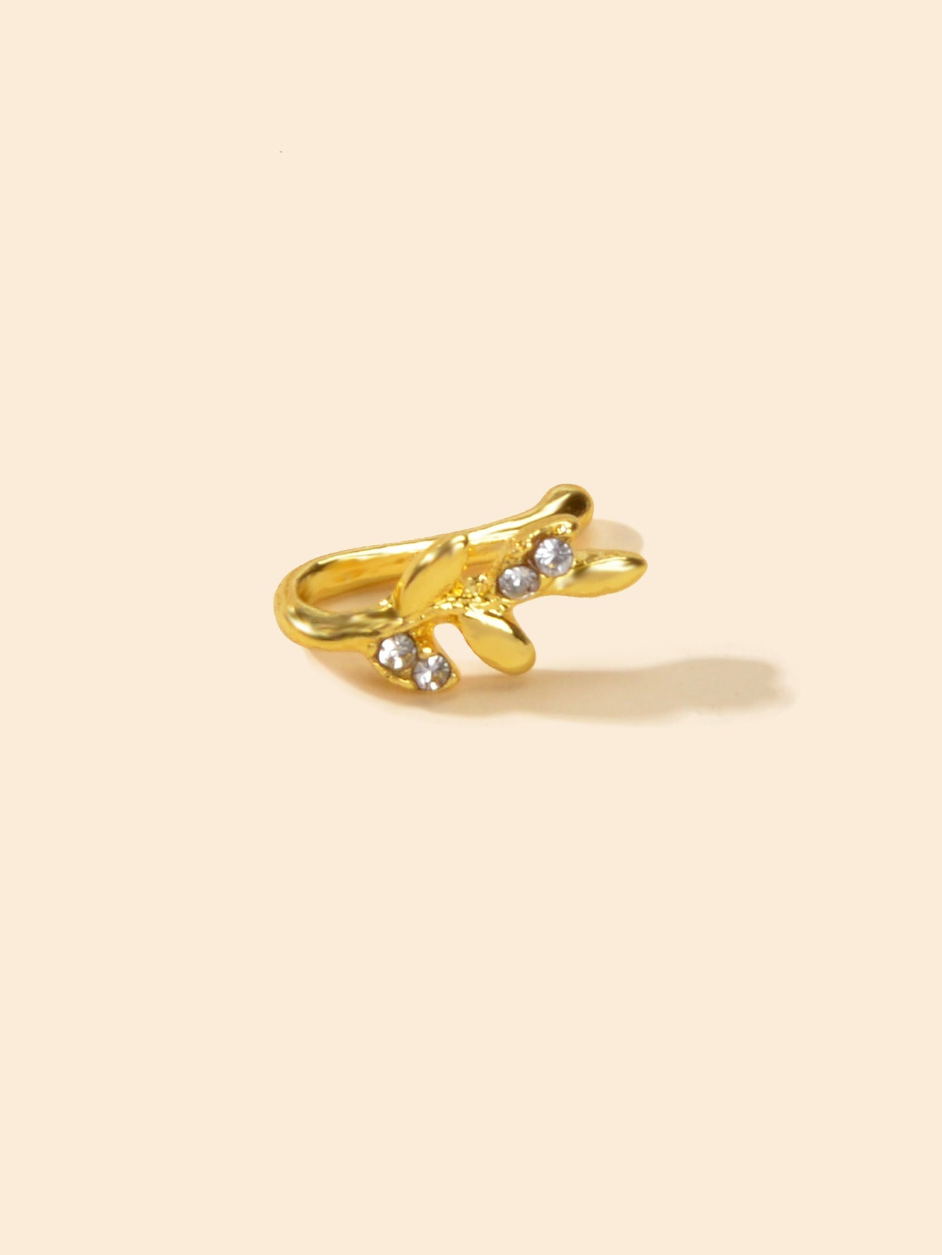 AU Post Leaf Nose Ring Crystal Flower Faux Clicker Non-Piercing Type C Nose Ring-1