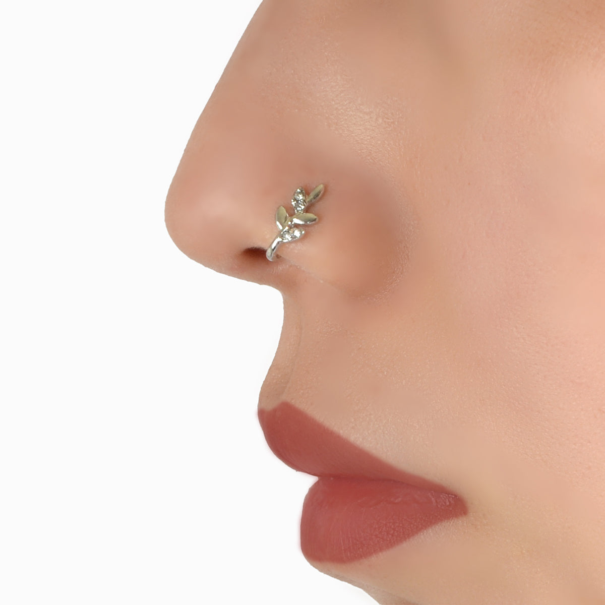 AU Post Leaf Nose Ring Crystal Flower Faux Clicker Non-Piercing Type C Nose Ring-3