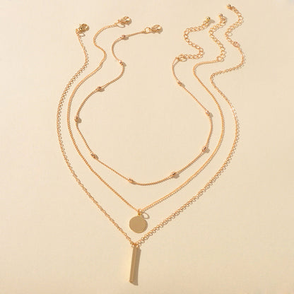 3 pcs Multilayer Bar Disc Pendant Dainty Necklaces Gold Layered Chain Chokers-0
