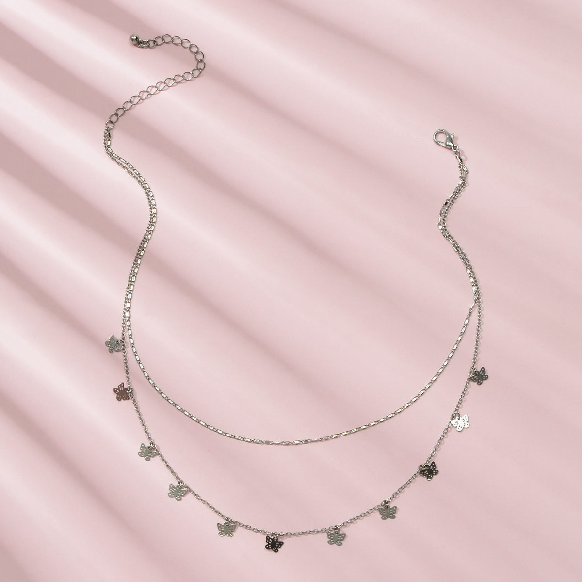 Minimalist Silver Double layer Chain Butterfly Collar Necklace Female Jewellery-1