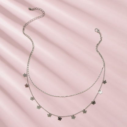 Minimalist Silver Double layer Chain Butterfly Collar Necklace Female Jewellery-1