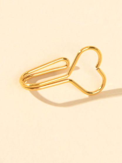 1pc Faux Lip Ear Nose Gold Metal Heart Shape Non Piercing Clip On Nose Hoop Ring-2
