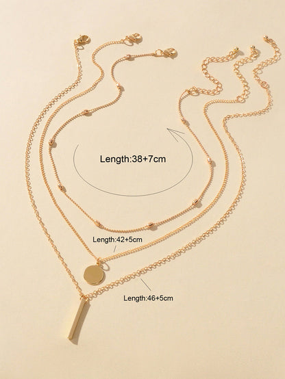 3 pcs Multilayer Bar Disc Pendant Dainty Necklaces Gold Layered Chain Chokers-3