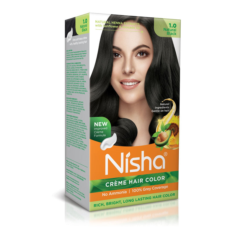 Nisha Creme Hair Color for Women and Men - Natural Black, 120gm, Long-lasting, 100% Grey Coverage Permanent Hair Colour-0