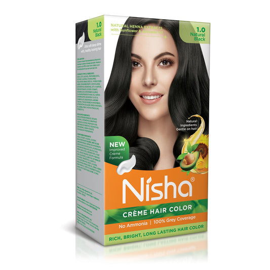 Nisha Creme Hair Color for Women and Men - Natural Black, 120gm, Long-lasting, 100% Grey Coverage Permanent Hair Colour-0