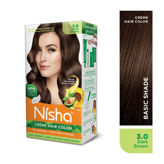 Nisha Creme Hair Color for Women and Men - Dark Brown, 120gm, Long-lasting, 100% Grey Coverage Permanent Hair Colour-1