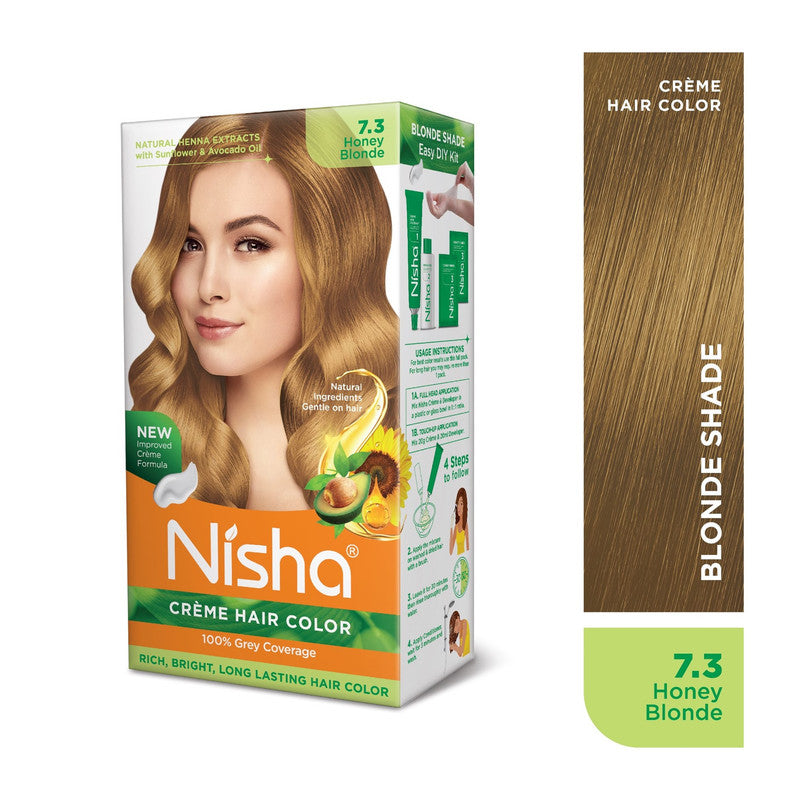 Nisha Creme Hair Color for Women and Men- Honey Blonde, 120gm, Long-lasting, 100% Grey Coverage Permanent Hair Colour-1