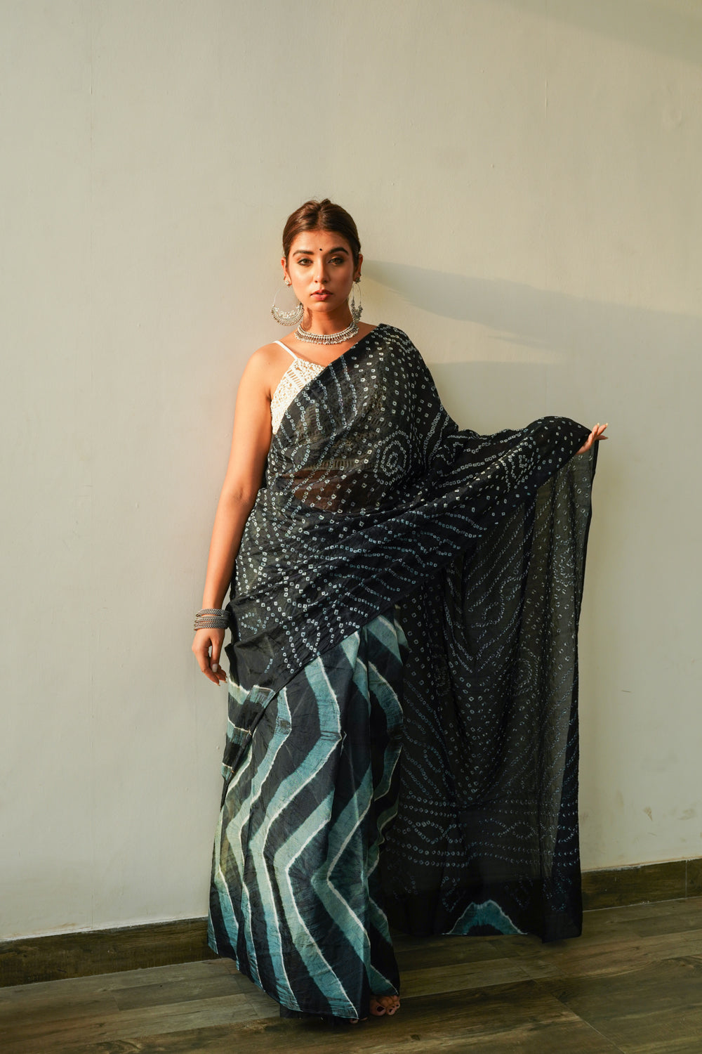 Slate Grey Bandhani Saree-0