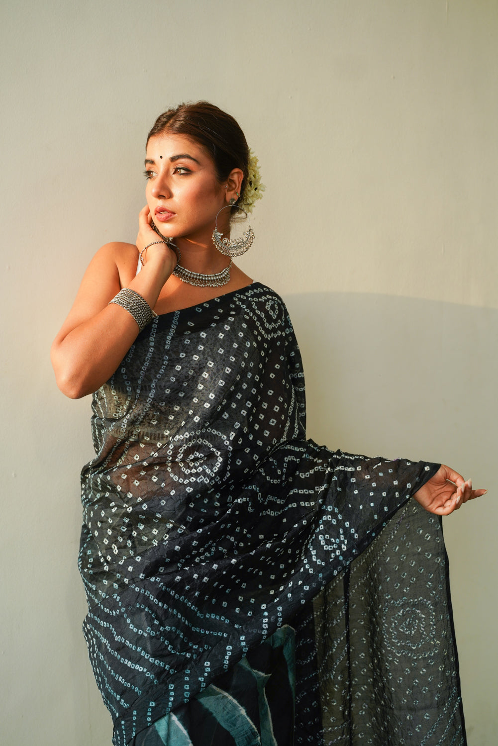 Slate Grey Bandhani Saree-3