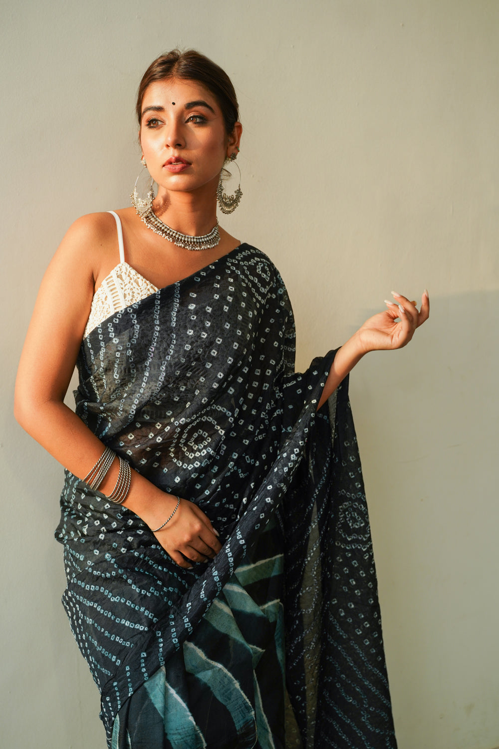 Slate Grey Bandhani Saree-4