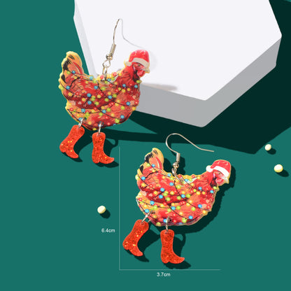 1pair Christmas Coloured Lights Decor Red Big Cock Acrylic Dangle Earrings Women Festival Jewelry-4
