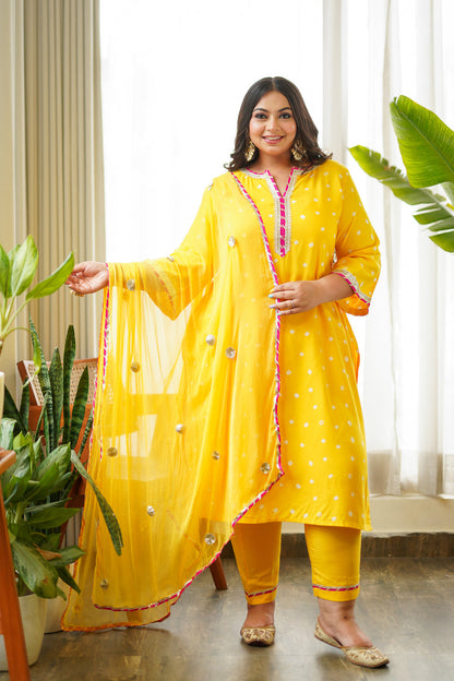 Navrai Yellow Bandhani Suit Set - (Set of 3)-0