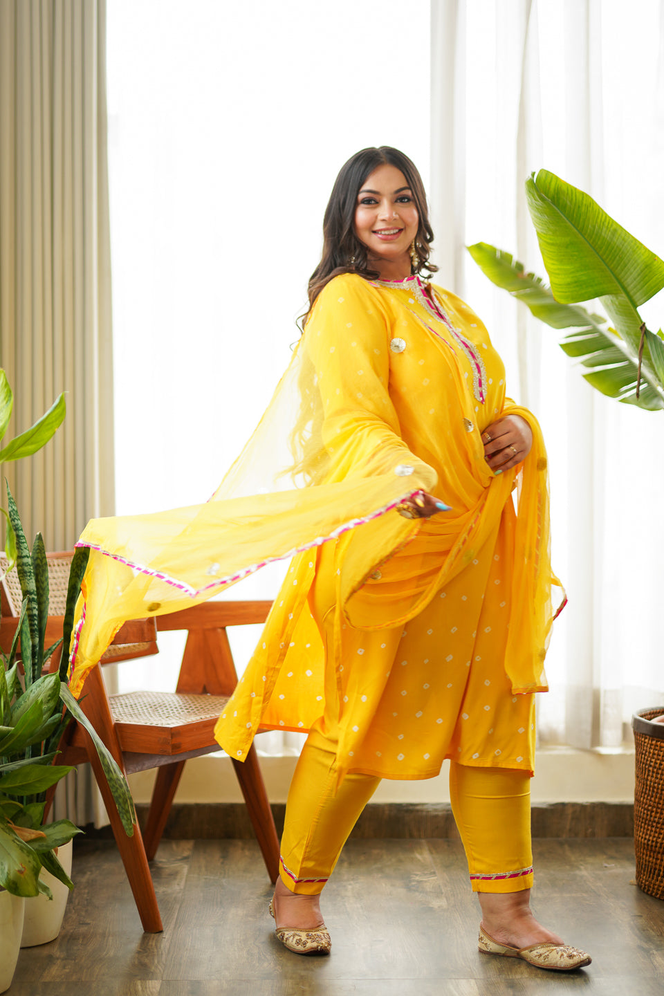 Navrai Yellow Bandhani Suit Set - (Set of 3)-1