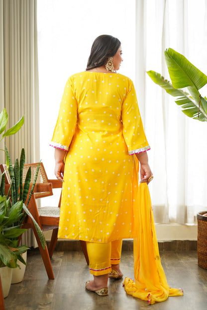 Navrai Yellow Bandhani Suit Set - (Set of 3)-2