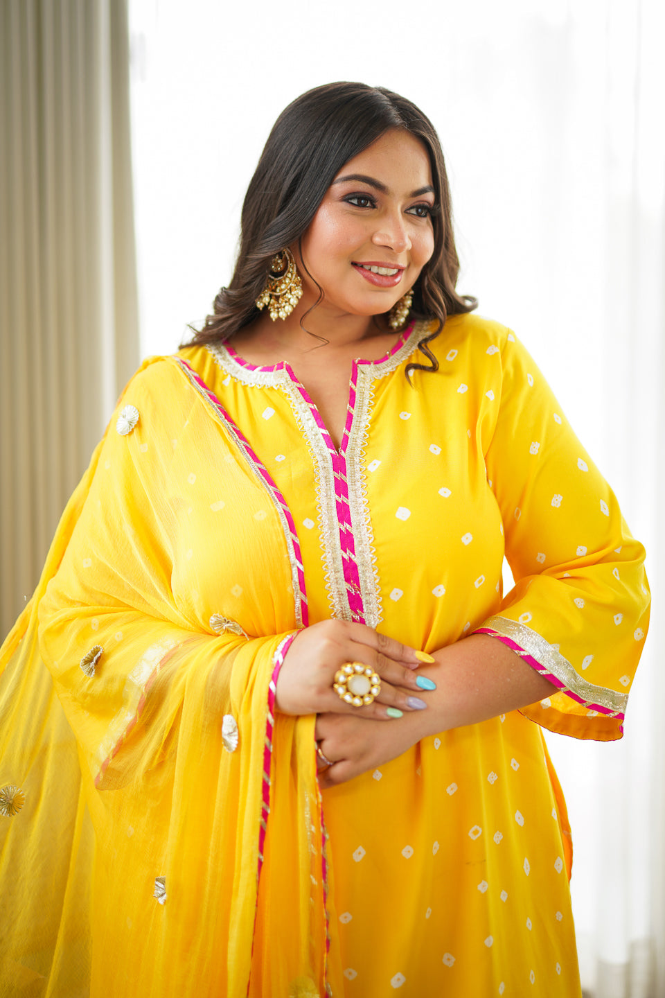 Navrai Yellow Bandhani Suit Set - (Set of 3)-3