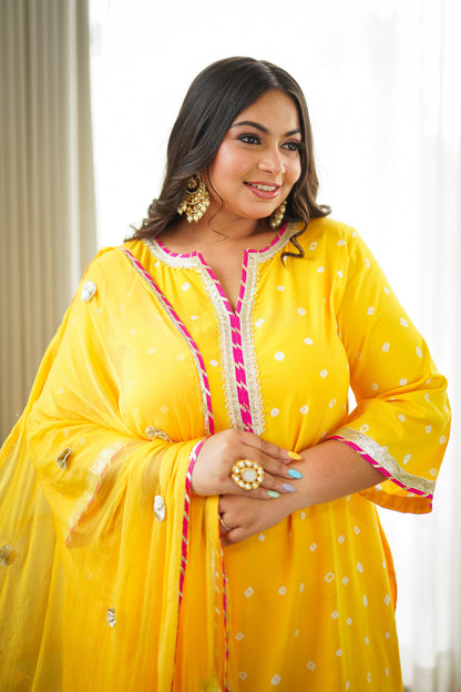 Navrai Yellow Bandhani Suit Set - (Set of 3)-3