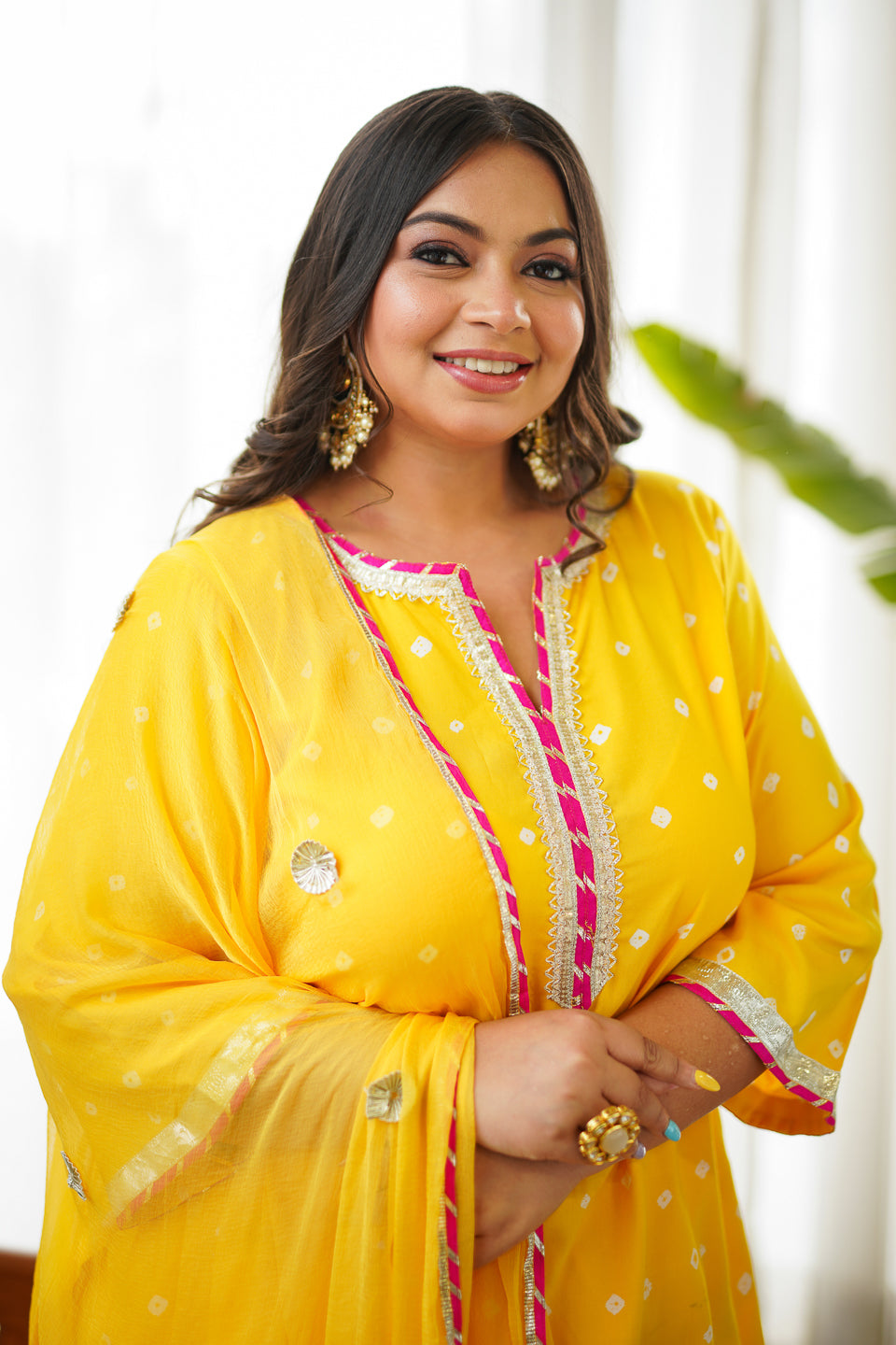 Navrai Yellow Bandhani Suit Set - (Set of 3)-4