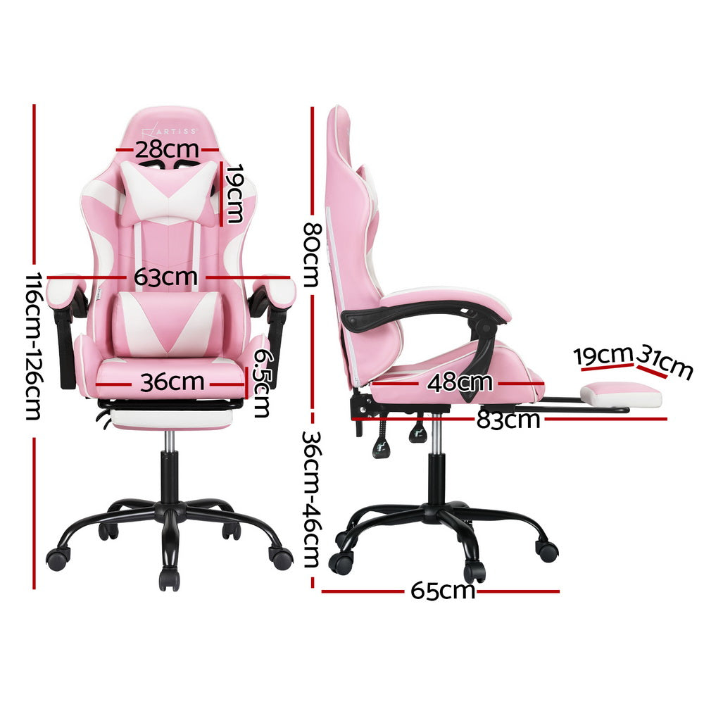 NNEDSZ Artiss 2 Point Massage Gaming Office Chair Footrest Pink-1