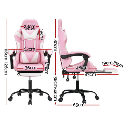 NNEDSZ Artiss 2 Point Massage Gaming Office Chair Footrest Pink-1
