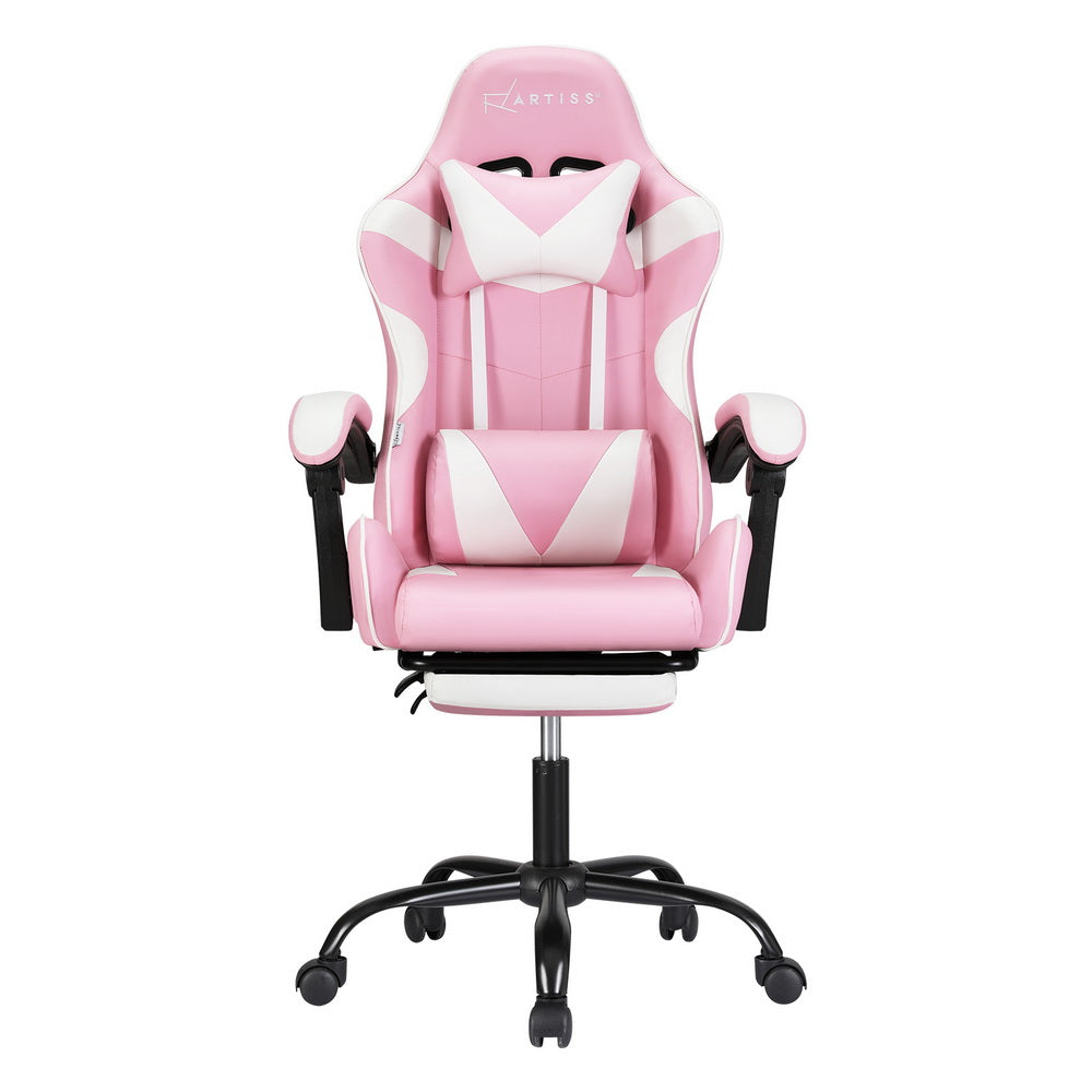 NNEDSZ Artiss 2 Point Massage Gaming Office Chair Footrest Pink-2