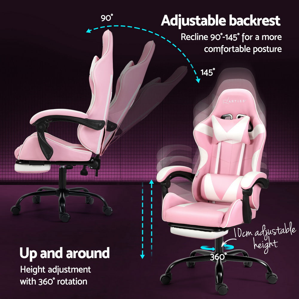 NNEDSZ Artiss 2 Point Massage Gaming Office Chair Footrest Pink-4