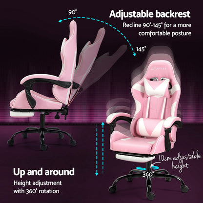 NNEDSZ Artiss 2 Point Massage Gaming Office Chair Footrest Pink-4