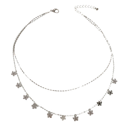 Minimalist Silver Double layer Chain Butterfly Collar Necklace Female Jewellery-4