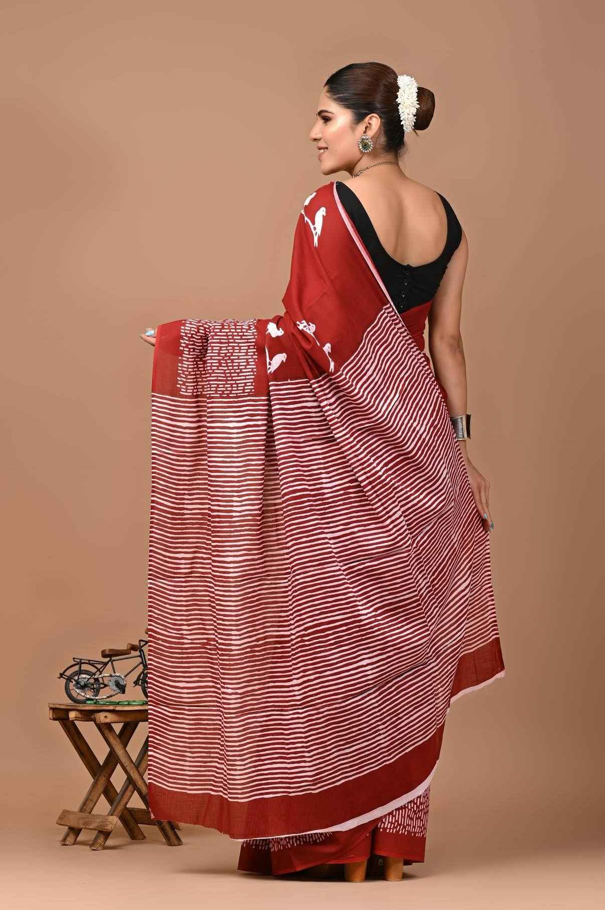 Gulmohar Grace Maroon Mulmul Cotton Saree-1