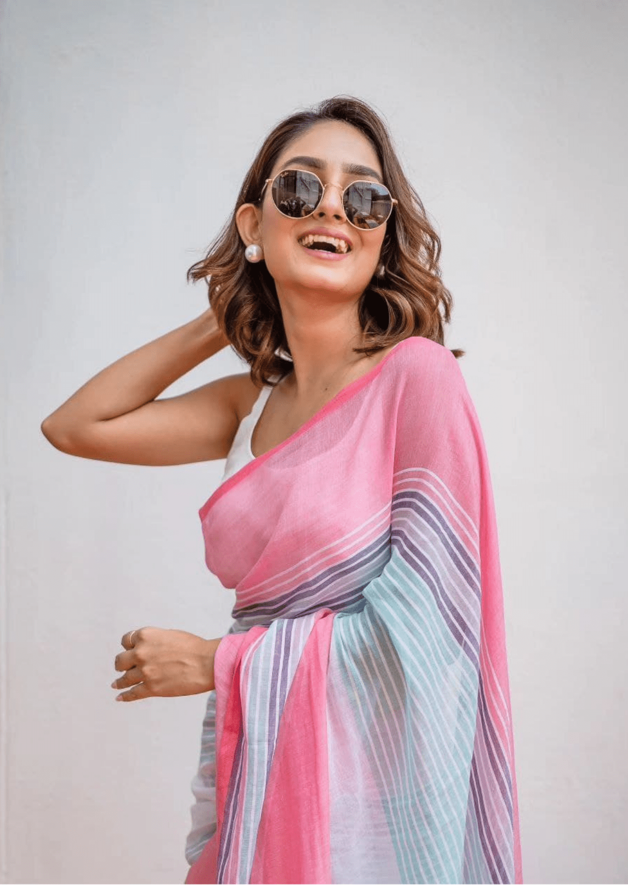 Meharika Pastel Stripe Linen Saree-1