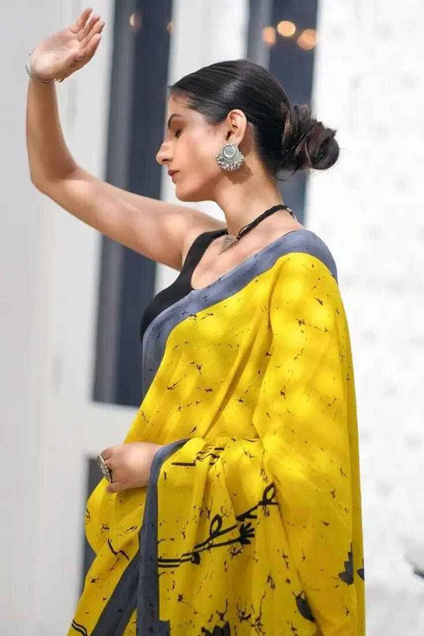 Mustard Bloom Mulmul Cotton Saree-2