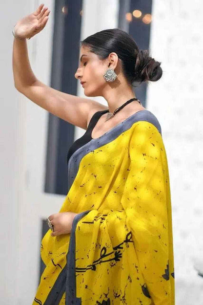 Mustard Bloom Mulmul Cotton Saree-2