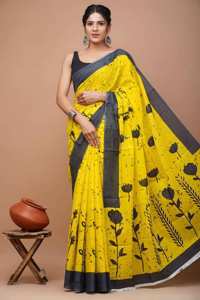 Mustard Bloom Mulmul Cotton Saree-0