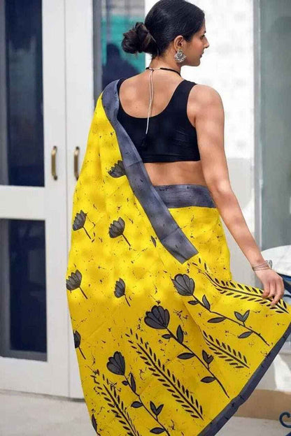 Mustard Bloom Mulmul Cotton Saree-3