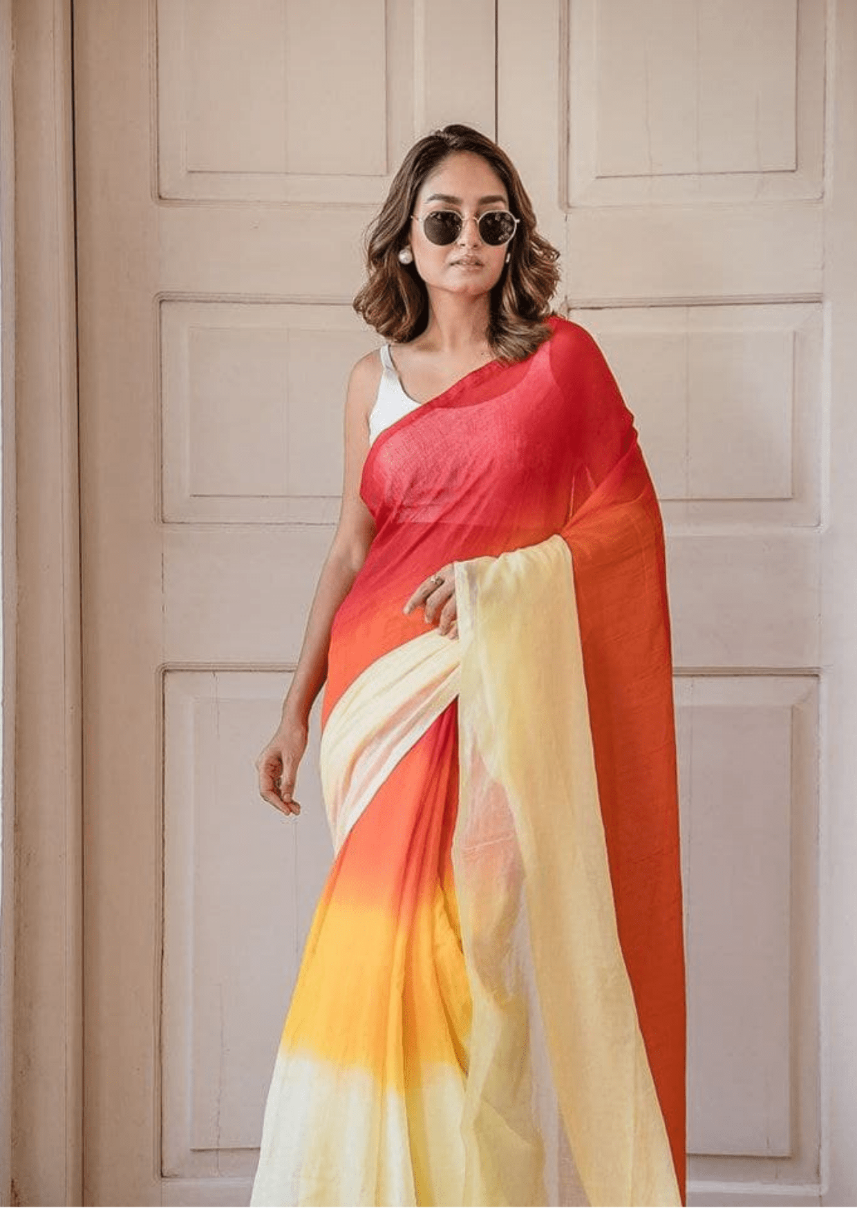 Sunset Radiance Linen Saree-1