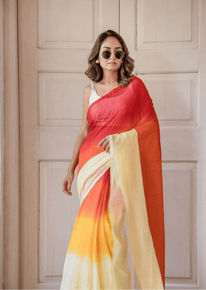 Sunset Radiance Linen Saree-1