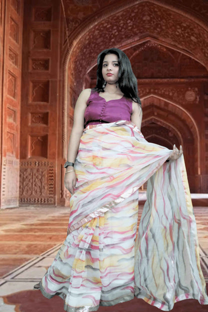 Tarang Leheriya Organza Saree with Blouse-1